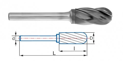 Technické frézy - rotary burrs - válcové s rádiusem - na neželezné materiály - typ 1 Technické frézy - rotary burrs - válcové s rádiusem - na neželezné materiály - typ 1