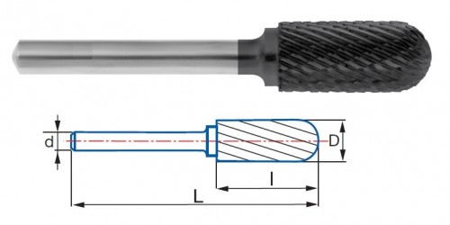 Technické frézy - rotary burrs - válcové s rádiusem - tvrdé materiály - typ 6 - POVLAK ALTIN