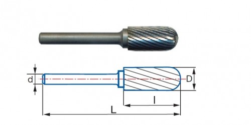 Technické frézy - rotary burrs - válcové s rádiusem