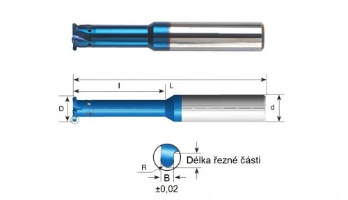 Tvrdokovové drážkovací rádiusové frézy pro hluboké vnitřní i vnější drážky - s chlazením Tvrdokovové drážkovací rádiusové frézy pro hluboké vnitřní i vnější drážky - s chlazením