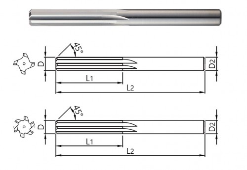 Tvrdokovové výstružníky s přímými drážkami - H7, tolerance stopky = h6
