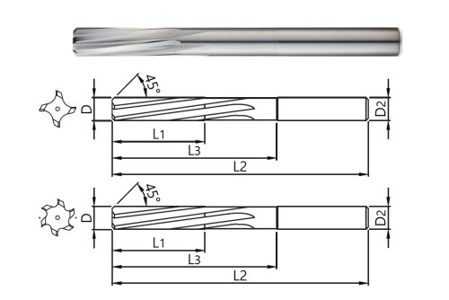 Tvrdokovové výstružníky se spirálovými drážkami - S ODLEHČENÍM - PŘESNÉ, tolerance stopky = h6