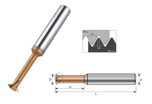 Tvrdokovové závitovací frézy - částečný profil 60°