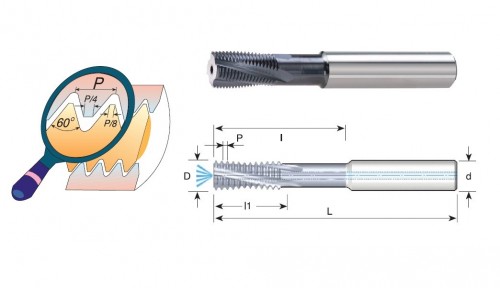 Tvrdokovové závitovací frézy pro vnitřní UN 60° závity s vnitřním chlazením s odlehčením pro hluboké závity