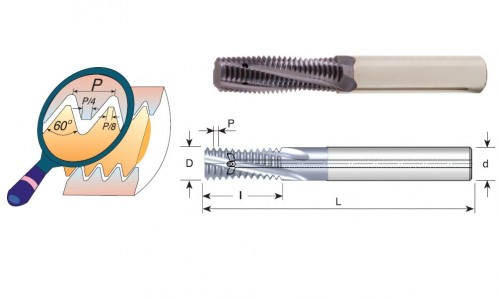 Tvrdokovové závitovací frézy pro vnitřní UN 60° závity s vnitřním chlazením s vývodem na břit