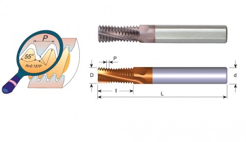 Tvrdokovové závitovací frézy pro vnitřní i vnější GAS (BSP) 55° závity