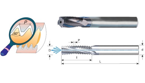 Tvrdokovové závitovací frézy pro vnitřní i vnější NPS 60° závity s vnitřním chlazením - INCH (palcová) stopka