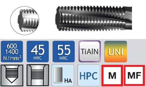 Tvrdokovové závitovací frézy pro vnitřní metrické (M) závity ISO 2xD - 55HRc
