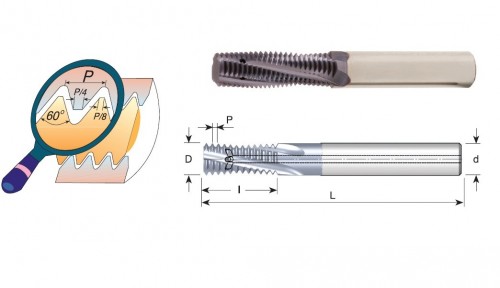 Tvrdokovové závitovací frézy pro vnitřní metrické (M) závity ISO s vnitřním chlazením s vývodem na břit