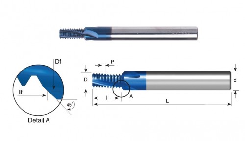 Tvrdokovové závitovací mikrofrézy pro tvrdé materiály do 62HRc, vnitřní UN 60° závity