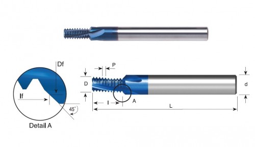Tvrdokovové závitovací mikrofrézy pro tvrdé materiály do 62HRc, vnitřní metrické (M) závity ISO