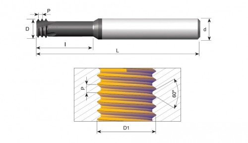 Tvrdokovové závitovací mikrofrézy pro tvrdé materiály do 62HRc, vnitřní závity UN 60° - hloubka závitu do 2xD - LEVO-ŘEZNÉ