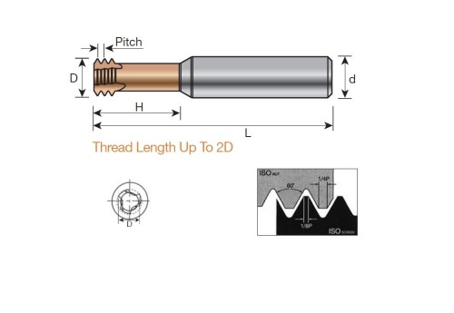 Tvrdokovové závitovací mikrofrézy pro vnitřní metrické (M) závity ISO - odlehčené do hloubky 2xD