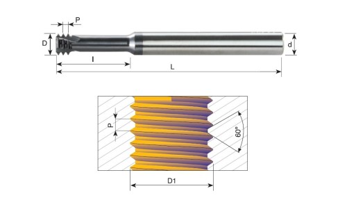 Tvrdokovové závitovací mikrofrézy pro vnitřní metrické (M) závity ISO - odlehčené do hloubky 4xD