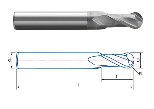 Univerzální kulové 2-břité frézy na ocel, litinu, nerez a hliník