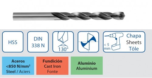 VRTÁKY HSS 130° pro ruční vrtačky - h8, broušené DIN338N
