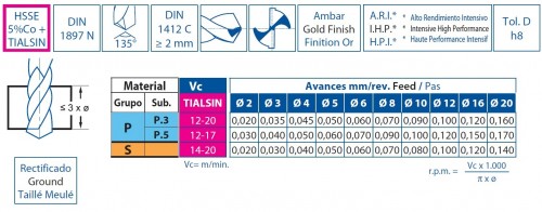 VRTÁKY KRÁTKÉ HSSE 5%Co 135° - h8, broušené DIN1897N, povlak TIALSIN zvyšuje odolnost proti opotřebení o 35%! - PROFI NA TVRDÉ MATERIÁLY