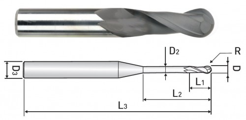 VYSOCE VÝKONNÉ 2-BŘITÉ KULOVÉ FRÉZY S DIAMANTOVÝM POVLAKEM