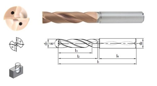 Vrtáky 180° s rovným čelem 3xD s chlazením