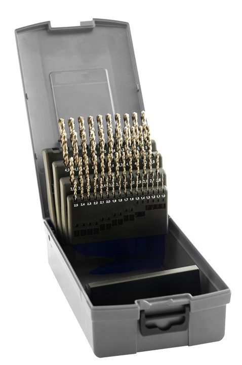 Vrtáky HSSE 5%Co 135° v sadě 50 KS (ROZSAH 1-5,9 PO 0,1 MM) - h8, broušené DIN338N - PROFI NA TVRDÉ MATERIÁLY