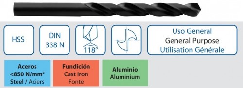 Vrtáky HSS 118° - h8, broušené DIN338N - KLASIKA OBECNÉ POUŽITÍ NA ZÁVĚSNÉ LIŠTĚ 100 CM