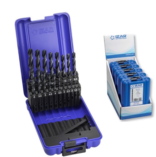 Vrtáky HSS 118° v sadě 19 KS (ROZSAH 1-10 PO 0,5 MM) - h8, broušené DIN338N - KLASIKA OBECNÉ POUŽITÍ 5 SAD