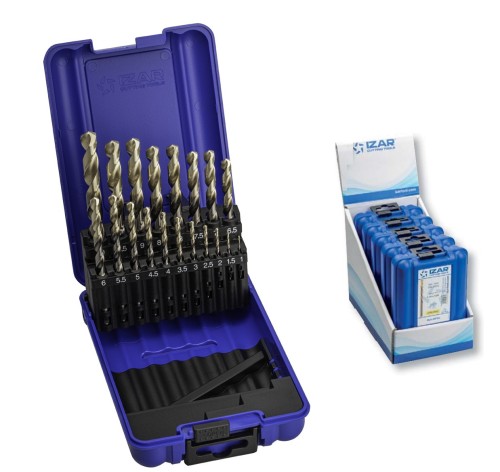 Vrtáky HSS 130° Zirkonio v sadě 19 KS (ROZSAH 1-10 PO 0,5 MM) - h8, broušené DIN338N, poslední generace povlaku ZIRKONIO od PVD 5 SAD