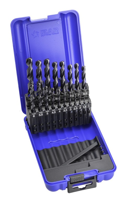 Vrtáky HSS+TIALSIN 130° pro ruční vrtačky v sadě 19 KS (ROZSAH 1-10 PO 0,5 MM) - h8, broušené DIN338N, povlak TIALSIN zvyšuje odolnost proti opotřebení o 35%!