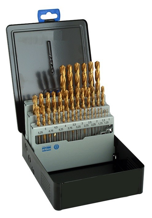 Vrtáky HSS+TIN 118° v sadě 37 KS (ROZSAH 1-10 PO 0,25 MM) - h8, broušené DIN338N - KLASIKA OBECNÉ POUŽITÍ Vrtáky HSS+TIN 118° v sadě 37 KS (ROZSAH 1-10 PO 0,25 MM) - h8, broušené DIN338N - KLASIKA OBECNÉ POUŽITÍ