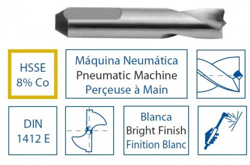 Vrtáky na sváry HSSE 8% Co -krátké - pro pneumatické stroje