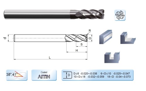 Vysoce výkonné 4-břité frézy - dlouhý břit, 38/41° - HSC/HPC obrábění
