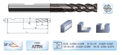 Vysoce výkonné dlouhé 4-břité frézy s odlehčením, 38/41° - HSC/HPC obrábění - WELDON