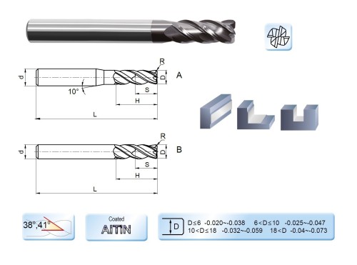 Vysoce výkonné rádiusové 4-břité frézy, 38/41° - HSC/HPC obrábění
