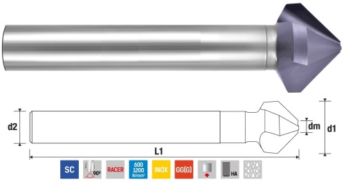 Vysoce výkonné záhlubníky 90° 60HRc