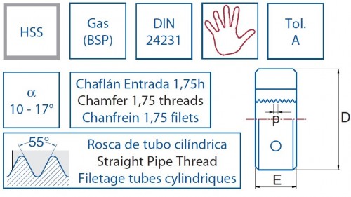 ZÁVITOVÁ OČKA - GAS (BSP) - SRAŽENÍ 1,75 ZÁVITŮ  - RUČNÍ