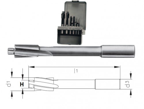 Záhlubníky pod hlavy šroubů DIN373 HSSE PRO PRŮCHOZÍ OTVOR - z9/e8 pilot, tolerance stopky = h9 v sadě M3+M4+M5+M6+M8+M10