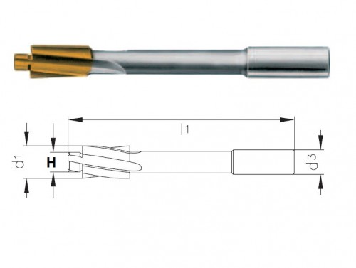 Záhlubníky pod hlavy šroubů DIN373 HSSE+TIN PRO PRŮCHOZÍ OTVOR - z9/e8 pilot, tolerance stopky = h9