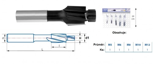 Záhlubníky pod hlavy šroubů DIN373 HSS - 180° NA ZÁVĚSNÉ LIŠTĚ 33 CM