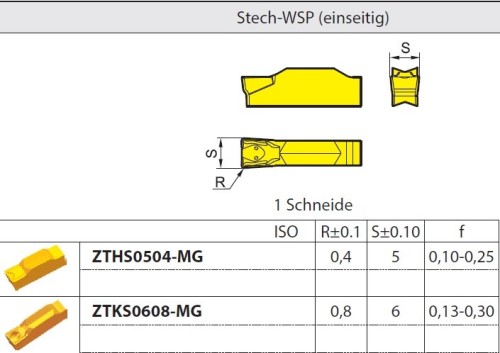 Zapichovací a upichovací destičky ZT.S.. na OCEL,NEREZI,TITAN - jednostranné