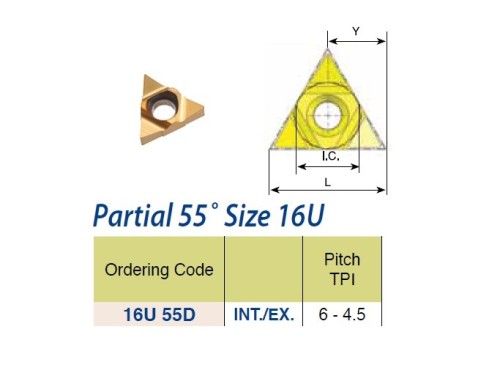 Závitovací destičky - částečný profil 55°, stejná destička pro vnitřní a vnější závit, destičky velikost 16U