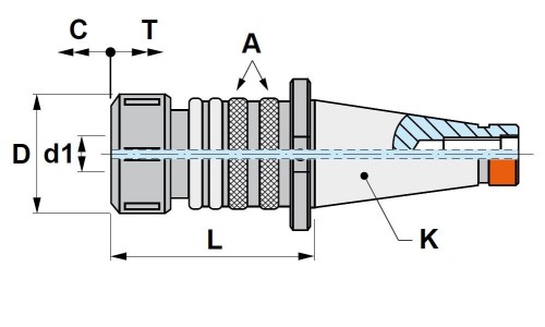 Závitovací upínač s axiální kompenzací DIN6499 s centrálním chlazením,