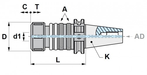 Závitový upínač s axiální kompenzací DIN6499 s centrálním chlazením.