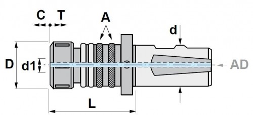 Závitovací upínač s axiální kompenzací DIN 1835-B. Pro kleštiny DIN6499 (ER) a s centrálním přívodem chladicí kapaliny.