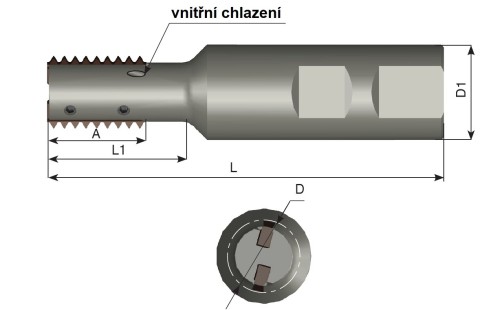 Závitové stopkové frézy s přímými drážkami s chlazením